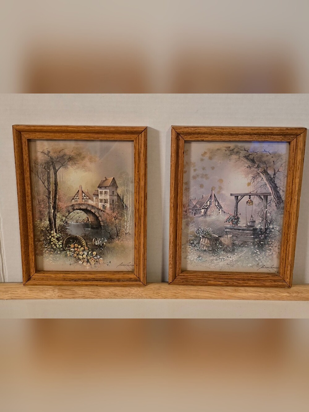 Vintage Andres Orpinas Framed Lithograph Print Set of 2 Cottagecore Wall Art 9x7